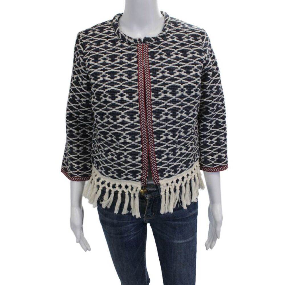 Hiche Women Bohemian Geometric Multicolor Basic Jacket 3/4 Sleeve Button Size M